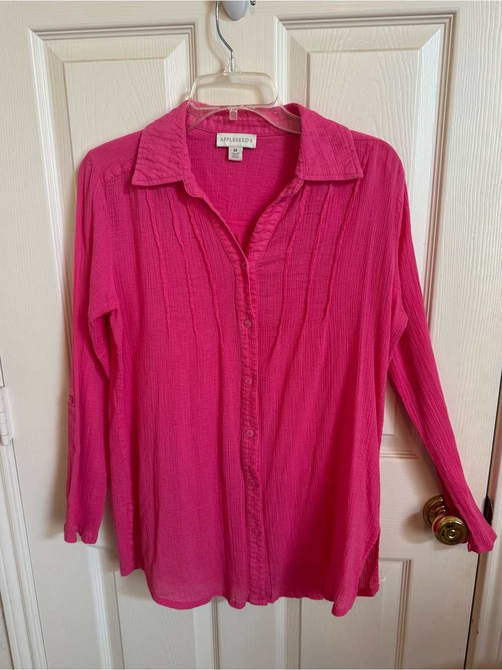 Appleseed's Hot Pink Crinkle Gauze Pintuck Button Down Shirt - Size M